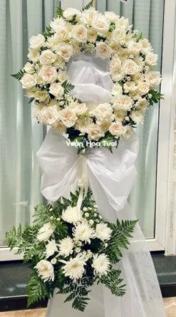 Vòng Hoa Chia Buồn Hồng Trắng 2