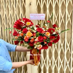 Lẵng Hoa Hồng Đỏ Cam Sinh Nhật