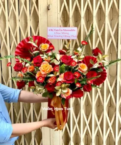 Lẵng Hoa Hồng Đỏ Cam Sinh Nhật