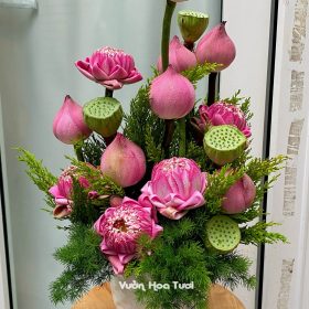 Lẵng Hoa Sen Hồng Sky