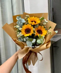 Bó hoa Hướng Dương 03 Bông Lá Bạc