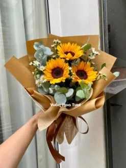 Bó hoa Hướng Dương 03 Bông Lá Bạc