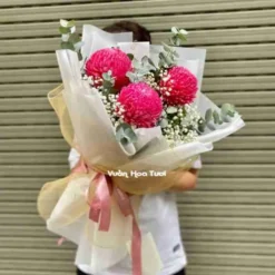 Bó Hoa Cúc Mẫu Đơn Hồng Đậm 03 Bông