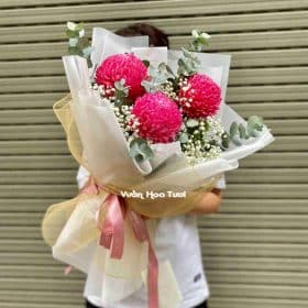 Bó Hoa Cúc Mẫu Đơn Hồng Đậm 03 Bông
