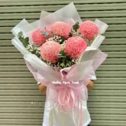 Bó Hoa Cúc Mẫu Đơn 05 Bông Đỏ Nhạt