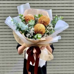 Bó Hoa Cúc Mẫu Đơn Nâu Vàng 03 Bông