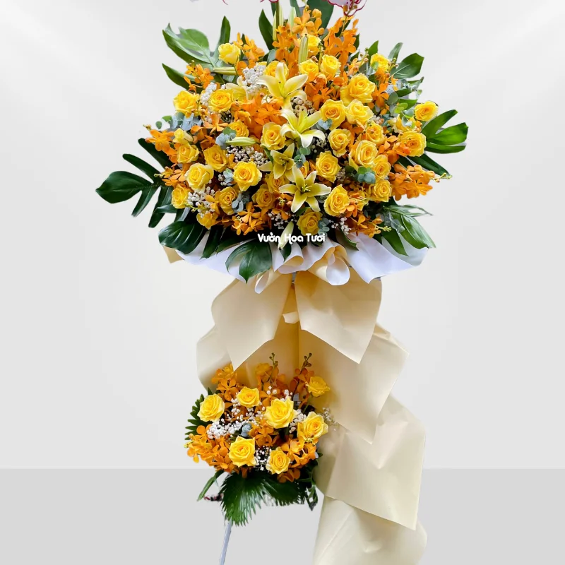 Kệ Hoa Khai Trương Hồng Vàng Hạnh Phúc