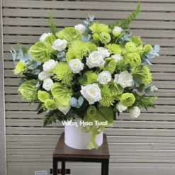 lẵng-hoa-đẹp-khai-trương-tone-xanh-tươi