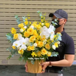Lẵng Hoa Khai Trương Hồng Vàng Sang Trọng