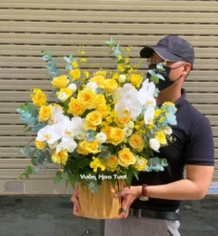 Lẵng Hoa Khai Trương Hồng Vàng Sang Trọng