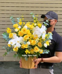 Lẵng Hoa Khai Trương Hồng Vàng Sang Trọng