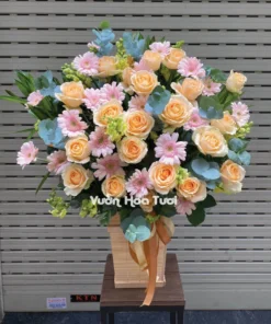 Lẵng Hoa Sinh Nhật Hồng Kem Hồng