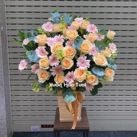 Lẵng Hoa Sinh Nhật Hồng Kem Hồng