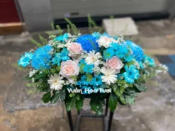 Dĩa Hoa Để Bàn Tone Xanh Blue