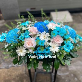 Dĩa Hoa Để Bàn Tone Xanh Blue