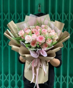 Bó Hoa Sinh Nhật Hồng Ohara Cỏ Xanh