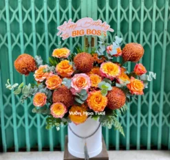 Lẵng Hoa Sinh Nhật Cúc Mẫu Đơn Nâu