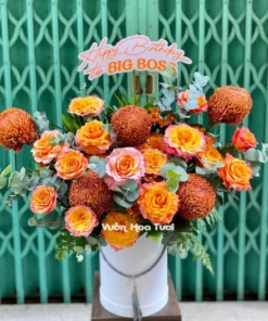 Lẵng Hoa Sinh Nhật Cúc Mẫu Đơn Nâu