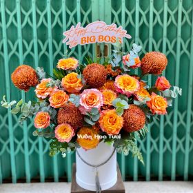 Lẵng Hoa Sinh Nhật Cúc Mẫu Đơn Nâu