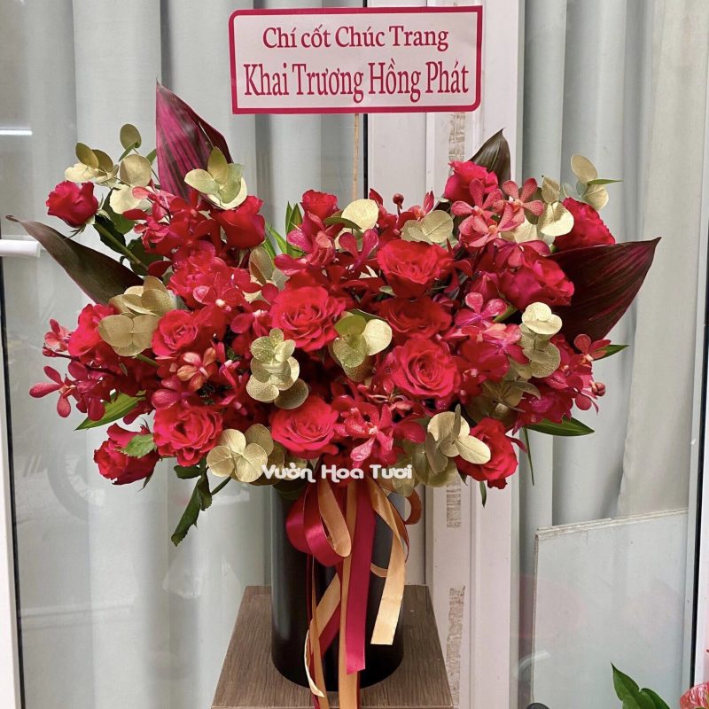 Lẵng Hoa mừng Khai Trương Hồng Đỏ - Lẵng hoa tươi khai trương nên chọn hoa nào