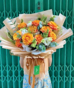 Bó Hoa Hồng Cam Cát Tường Trắng