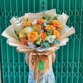 Bó Hoa Hồng Cam Cát Tường Trắng