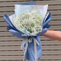 bó hoa baby trắng Mini giấy xanh