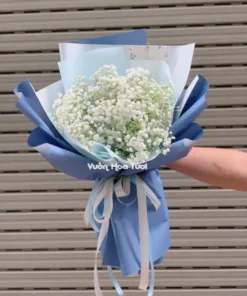 bó hoa baby trắng Mini giấy xanh