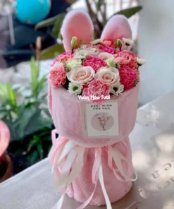 Bó Hoa Sinh Nhật Thỏ Hồng Đáng Yêu