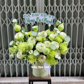 Lẵng Hoa Sen Trắng Xanh Tại Đặt Hoa Online Vườn Hoa Tươi