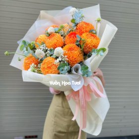 Bó Hoa Cúc Mẫu Đơn Cam Sang Trọng