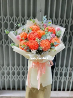 Bó Hoa Cúc Mẫu Đơn Cam Tinh Tế