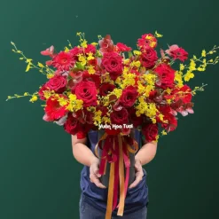 Lẵng Hoa Khai Trương Hồng Đỏ May Mắn