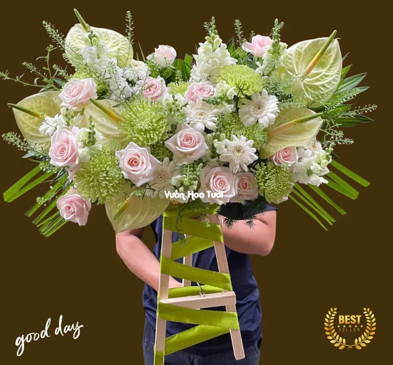 Top 7 kệ hoa chúc mừng ý nghĩa nhất 2014 Kệ Hoa Mini Hồng Môn Xanh Tươi Sáng