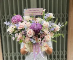 Giỏ hoa đẹp cúc mẫu đơn tím sinh nhật