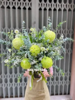 Hộp Hoa Cúc Mẫu Đơn Xanh Lá Nhiệt Đới