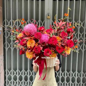 Giỏ Hoa Cúc Mẫu Đơn Đỏ 01 Ngày Tuyệt Vời