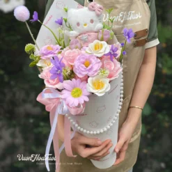 Bó Hoa Hello Kitty hồng Pastel Hàn Quốc Kèm Túi