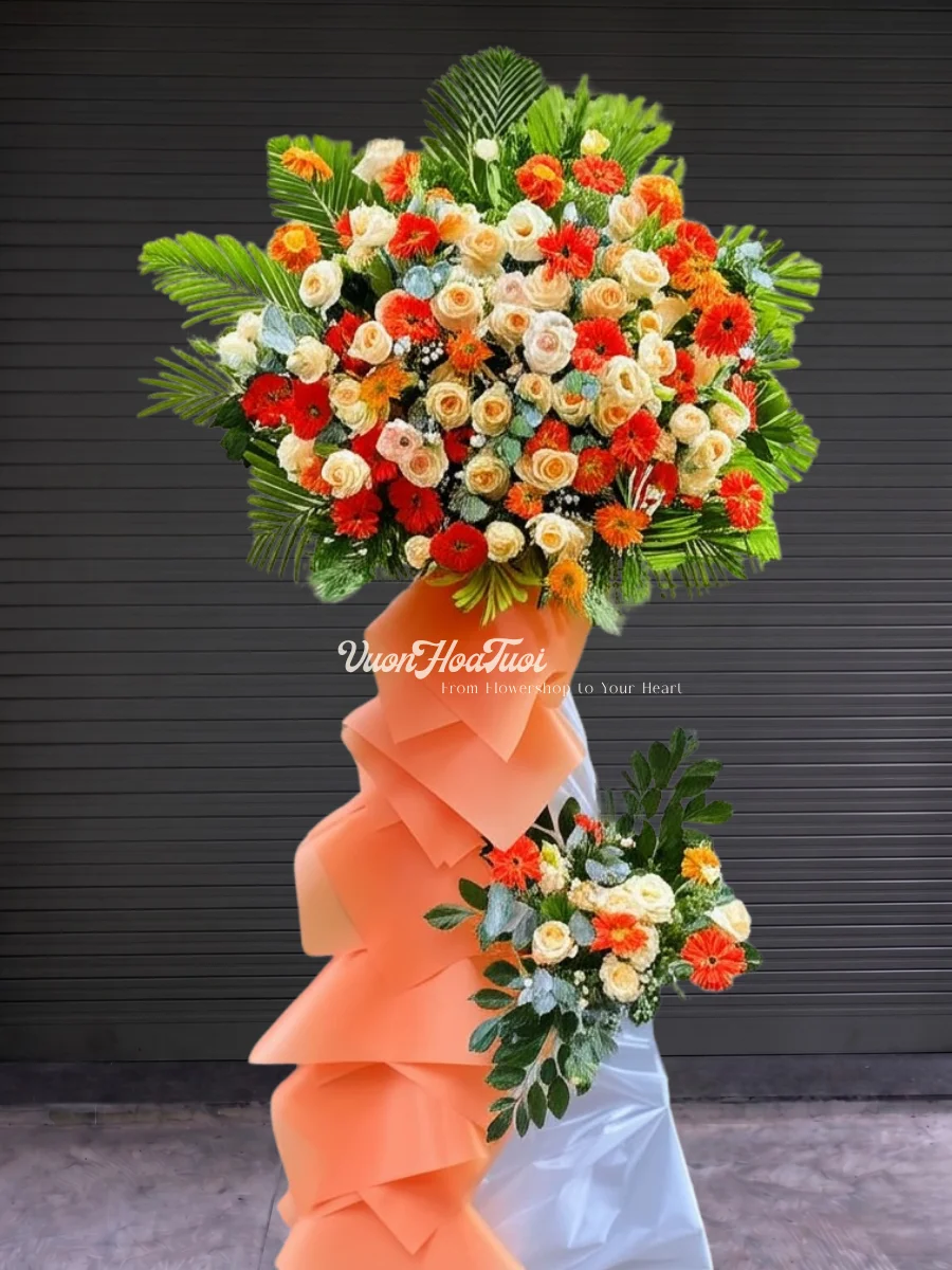Kệ Hoa Hồng Cam Khai Trương Thành Công Song Hành Kệ Hoa Hồng Cam Khai Trương Thành Công Song Hành