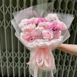 Bó Hoa Gấu Bông Hồng Sáp Dễ Thương