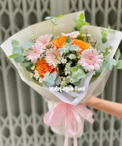 Bó Hoa Sinh Nhật Giá Rẻ Hồng Cam Đồng Tiền