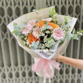 Bó Hoa Sinh Nhật Giá Rẻ Hồng Cam Đồng Tiền