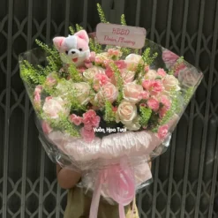 Bó hoa sinh nhật đẹp Cún Hồng Kem