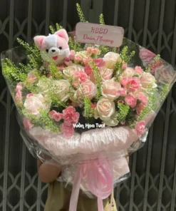 Bó hoa sinh nhật đẹp Cún Hồng Kem