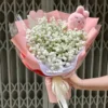 Bó Hoa Sinh Nhật Baby Trắng Thỏ Hồng Bó Hoa Sinh Nhật Baby Trắng Thỏ Hồng