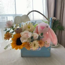 Giỏ hoa tươi gấu bông JellyCat Hồng