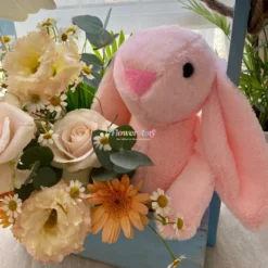 Giỏ hoa tươi gấu bông JellyCat Hồng gio hoa tuoi gau bong tho hong 3