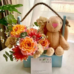 Giỏ Hoa Thỏ Bông JellyCat Xám Giỏ Hoa Thỏ Bông JellyCat Cam