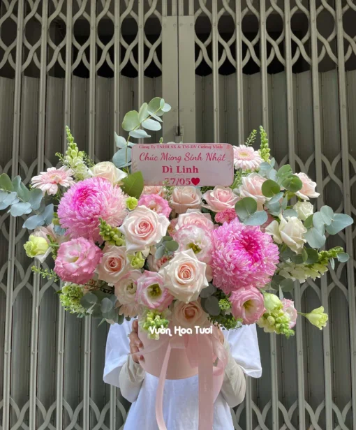 Lẵng Hoa Sinh Nhật Pastel Pinky Sweet