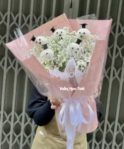 Mẫu Hoa Tốt Nghiệp bằng hoa baby kèm ping pong trắng